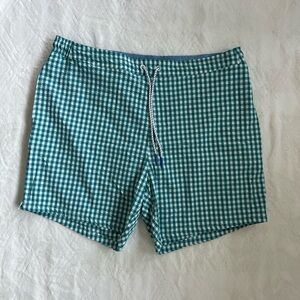 Bonobos Men’s Swim Trunks Green Gingham Check 7” Inseam | Size XL